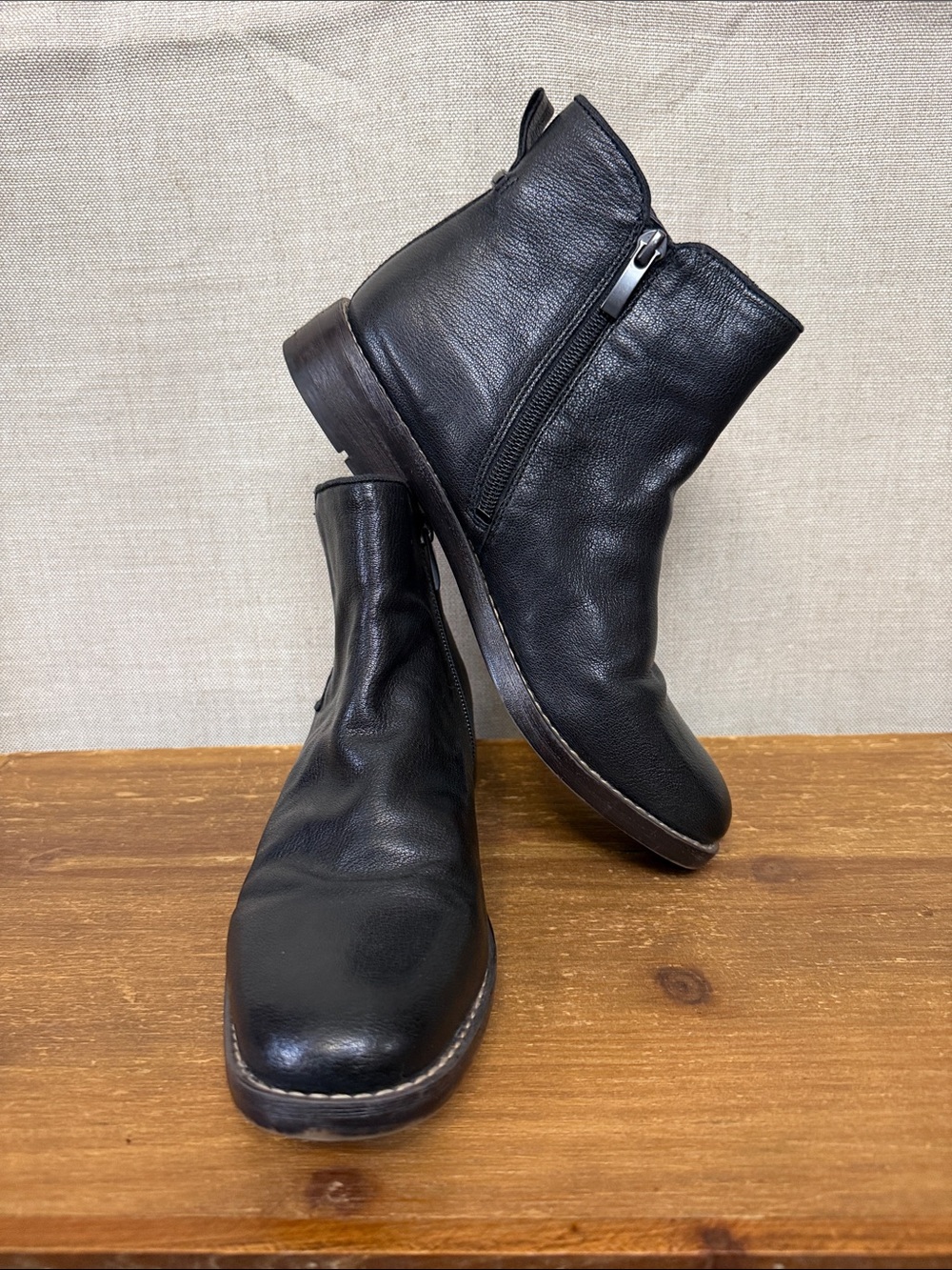 Franco Sarto Women’s Black Leather Side-Zip Ankle Boots